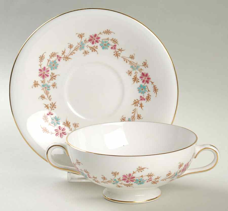 Durham Footed Cream Soup Bowl & Saucer Set by Minton-1