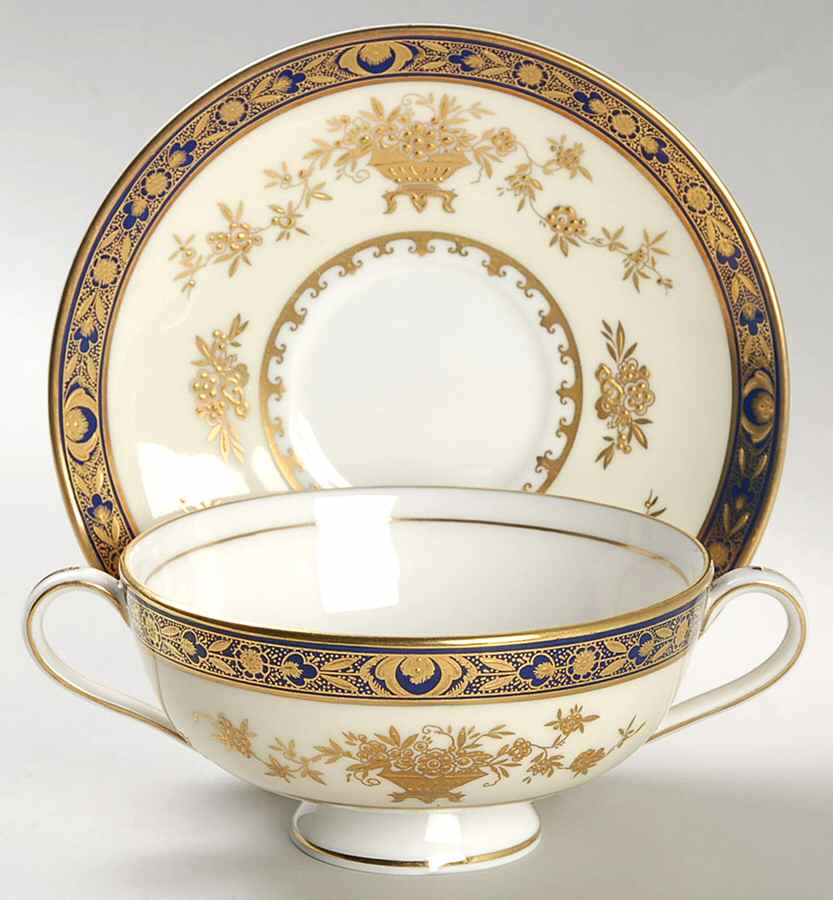 Dynasty Cobalt Footed Cream Soup Bowl & Saucer Set by Minton-1