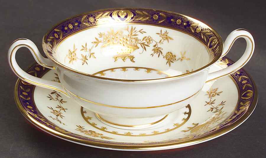 Dynasty Cobalt Footed Cream Soup Bowl & Saucer Set by Minton-1