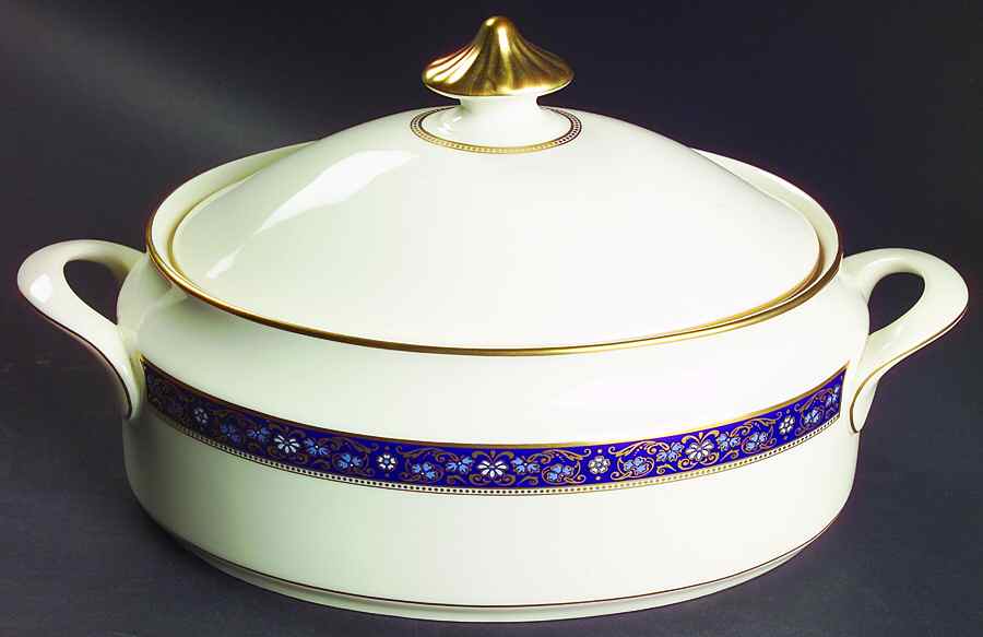 Edinburgh Dark Blue Oval Covered Vegetable by Minton-1