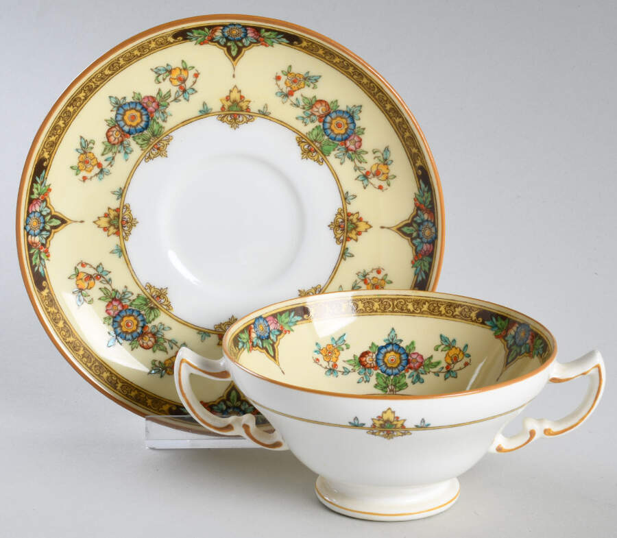 Eloise Orange Footed Bouillon Cup & Saucer by Minton-1