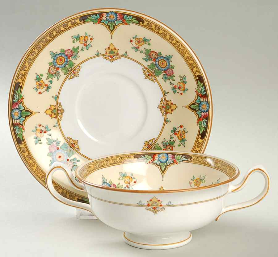 Eloise Orange Footed Cream Soup Bowl & Saucer Set by Minton-1