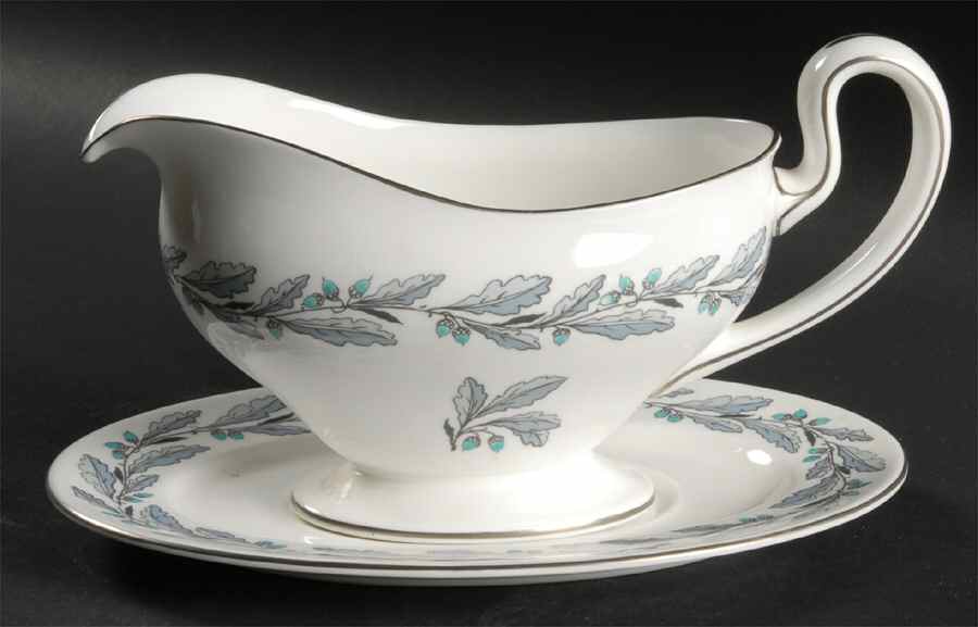 Elizabethan Oak (Blue Gray, #S641) Gravy Boat & Underplate by Minton-1