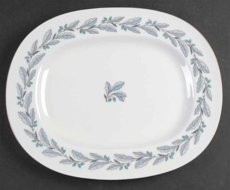 Elizabethan Oak (Blue Gray, #S641) 13" Oval Serving Platter by Minton-1