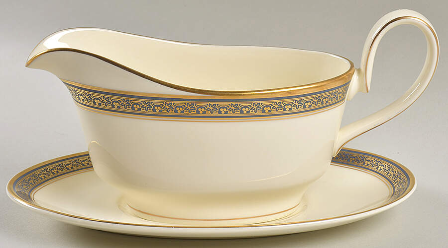 Embassy Blue (No #, Intro 1987) Gravy Boat & Underplate by Minton-1