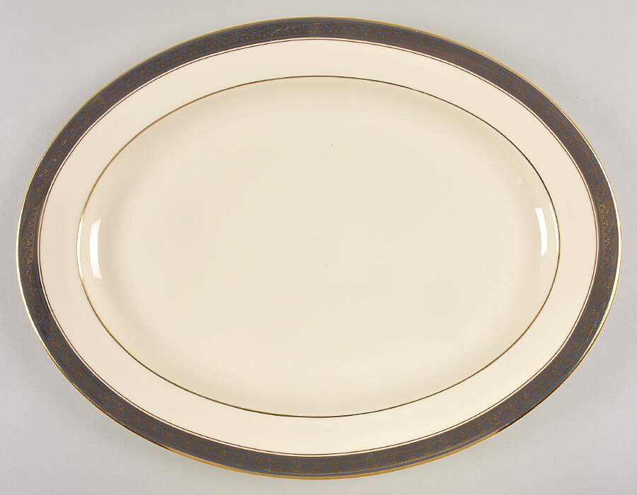 Embassy Blue (No #, Intro 1987) 16" Oval Serving Platter by Minton-1