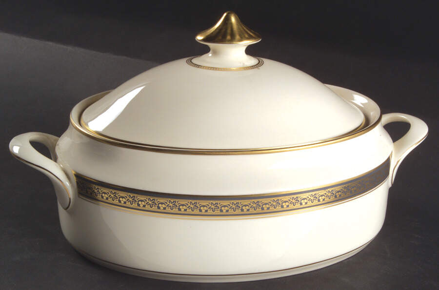 Embassy Blue (No #, Intro 1987) Oval Covered Vegetable by Minton-1