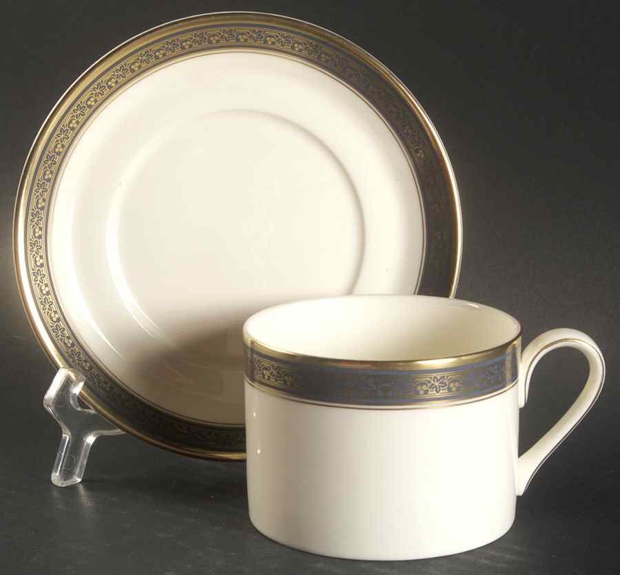 Embassy Blue (No #, Intro 1987) Flat Cup & Saucer Set by Minton-1