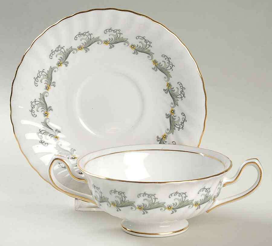 Ermine Footed Cream Soup Bowl & Saucer Set by Minton-1