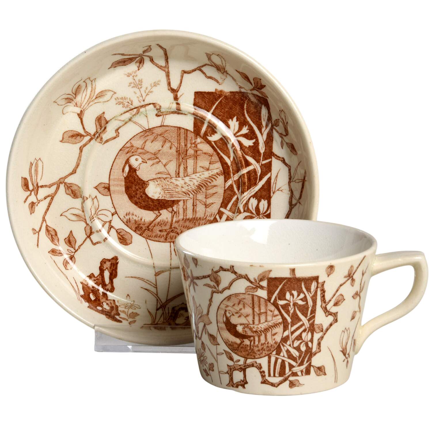 Faisan (Brown) Flat Cup & Saucer Set by Minton-1