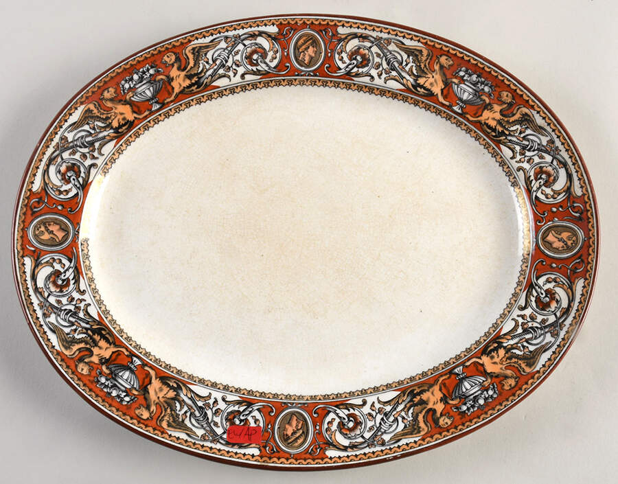 Florentine Red (No Center) 13" Oval Serving Platter by Minton-1