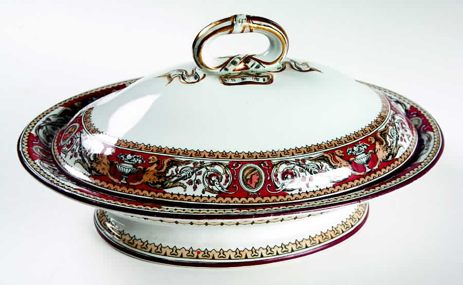 Florentine Red (No Center) Oval Covered Vegetable by Minton-1