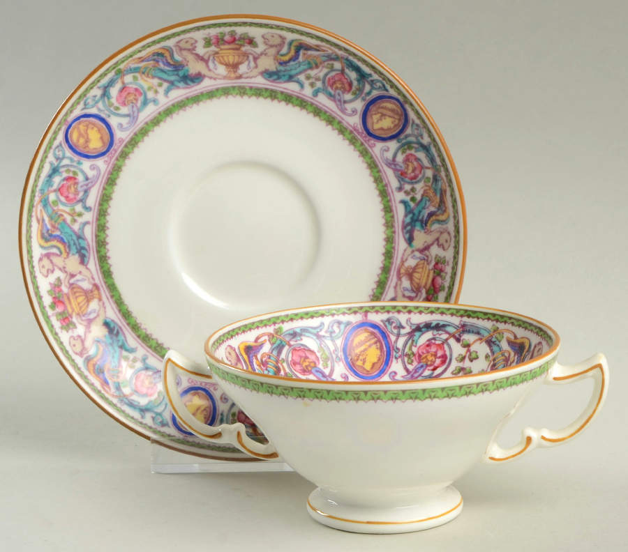 Florentine Footed Bouillon Cup & Saucer by Minton-1