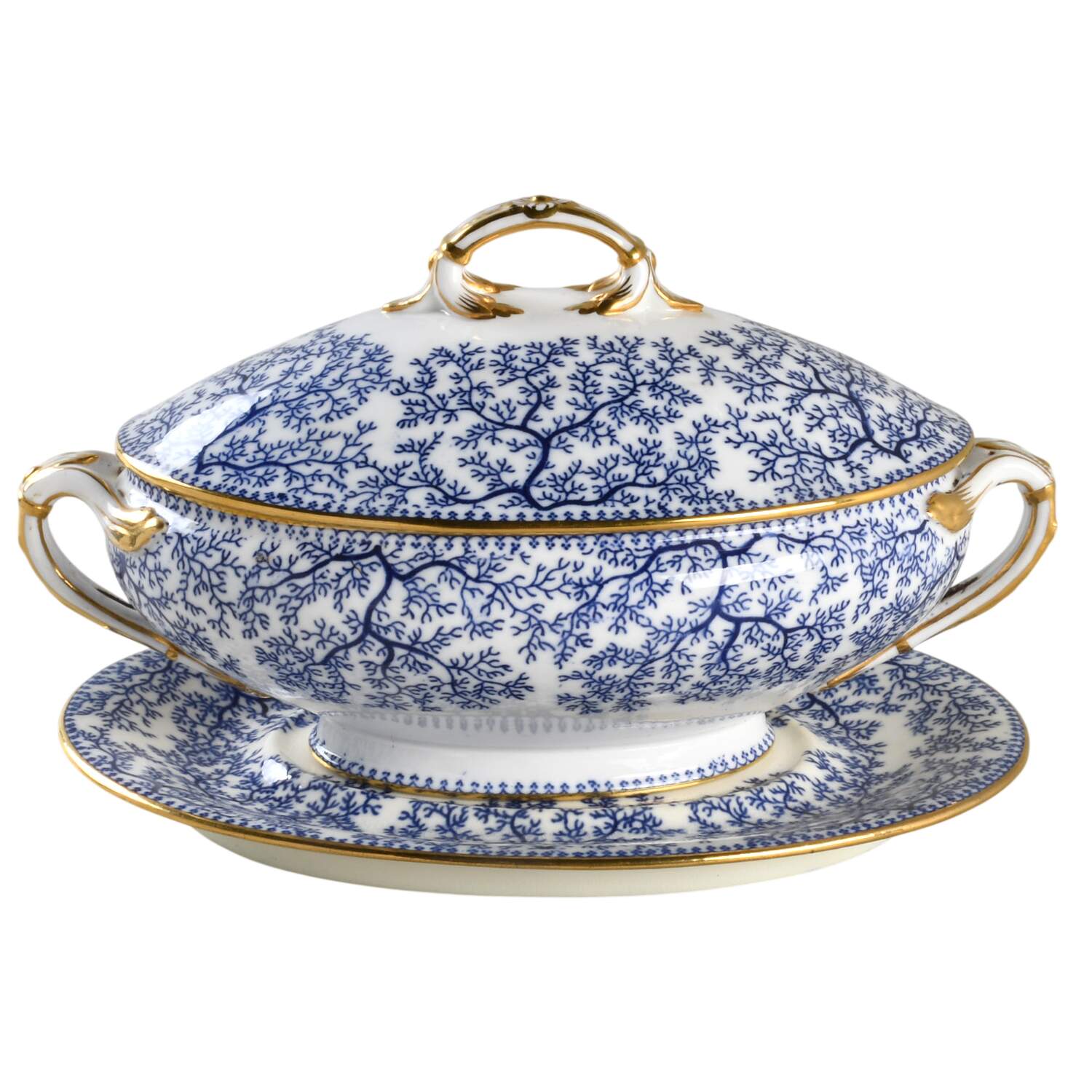 Fibre Blue Gravy Boat & Lid w/Underplate by Minton-1