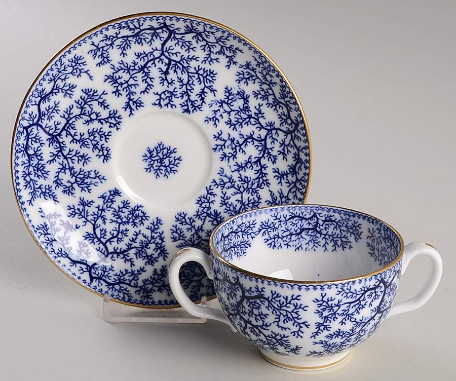 Fibre Blue Flat Bouillon Cup & Saucer by Minton-1