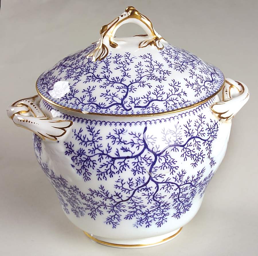 Fibre Blue Sugar Bowl & Lid by Minton-1