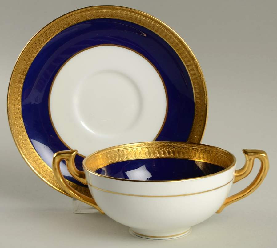G6262 (Cobalt Blue Band) Flat Cream Soup Bowl & Saucer Set by Minton-1
