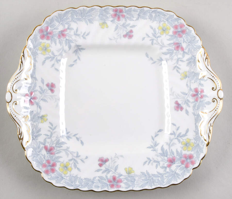 Garden Pinks Pink and Grey Square Handled Cake Plate by Minton-1