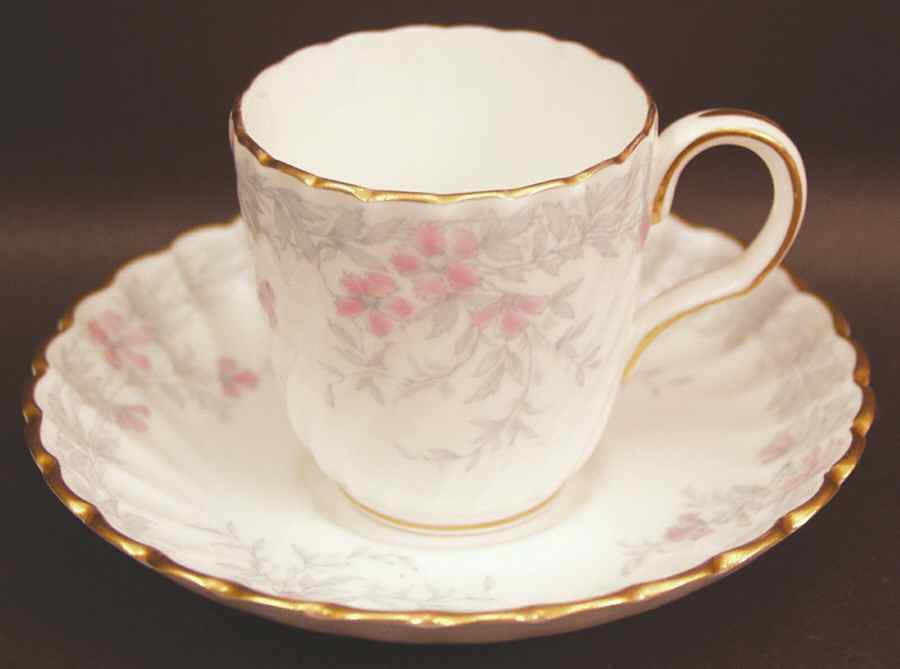 Garden Pinks Pink and Grey Flat Demitasse Cup & Saucer Set by Minton-1