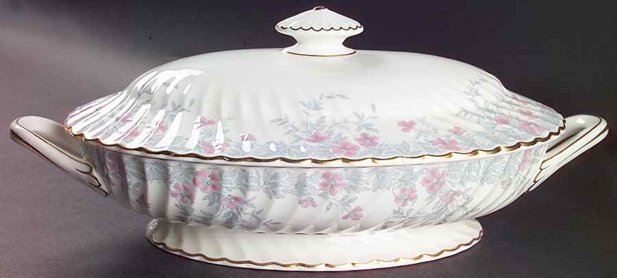 Garden Pinks Pink and Grey Oval Covered Vegetable by Minton-1