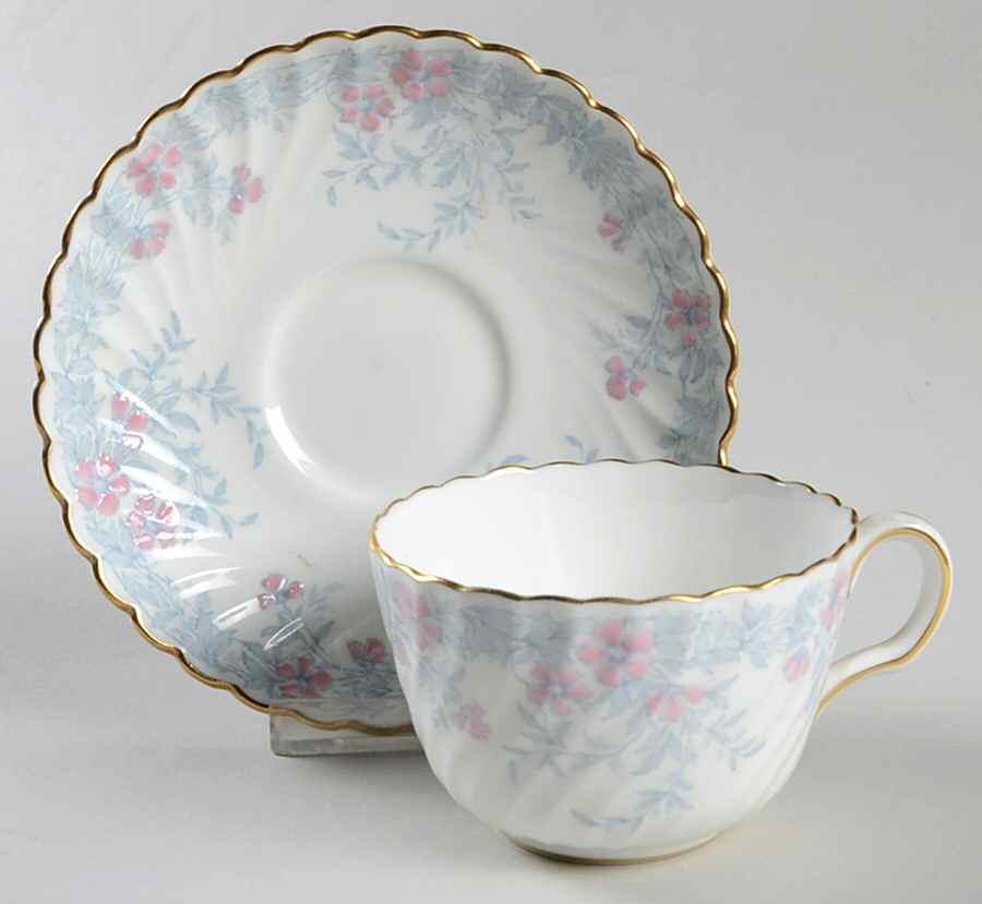 Garden Pinks Pink and Grey Flat Cup & Saucer Set by Minton-1