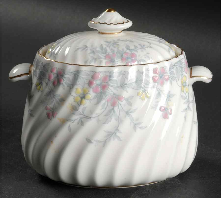 Garden Pinks Pink and Yellow Sugar Bowl & Lid by Minton-1