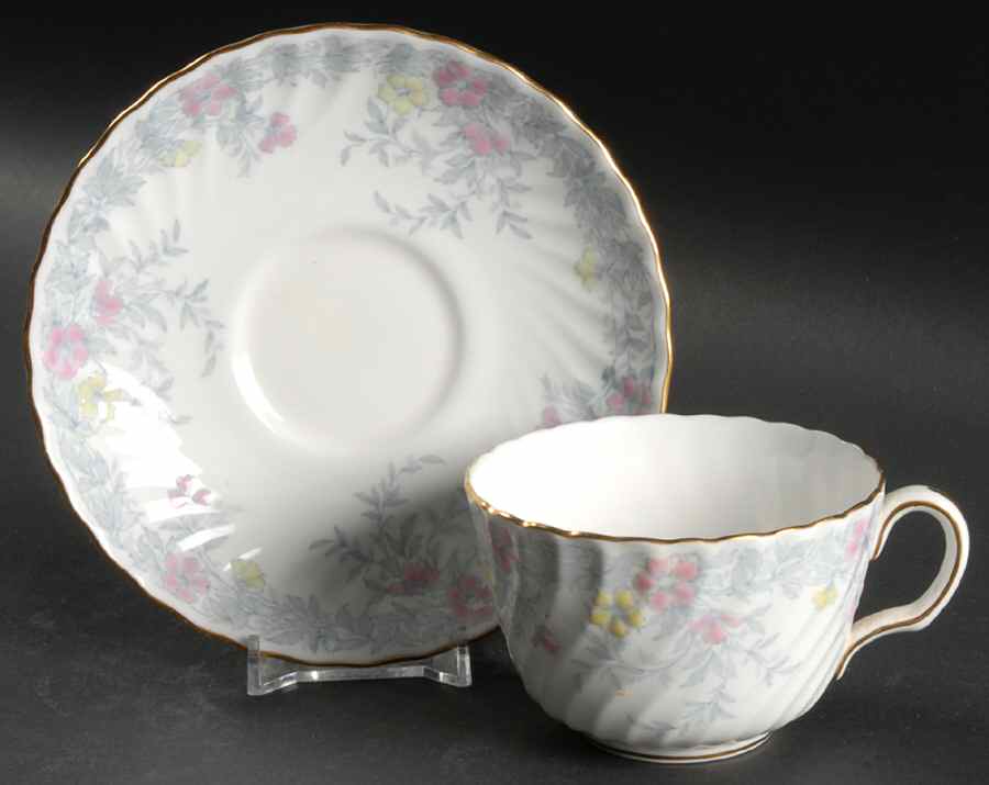 Garden Pinks Pink and Yellow Flat Cup & Saucer Set by Minton-1