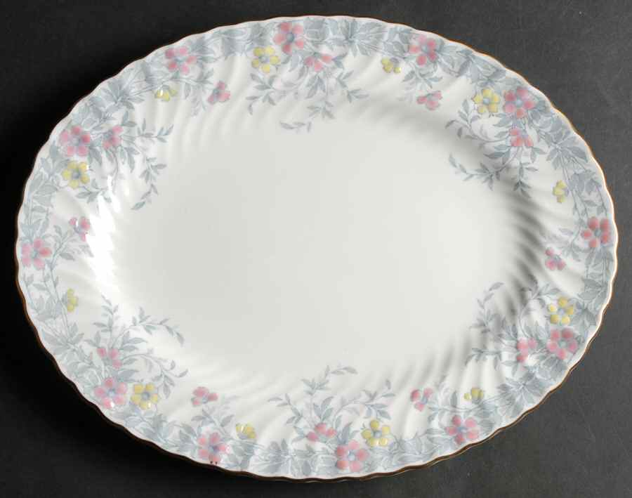 Garden Pinks Pink and Yellow 12" Oval Serving Platter by Minton-1