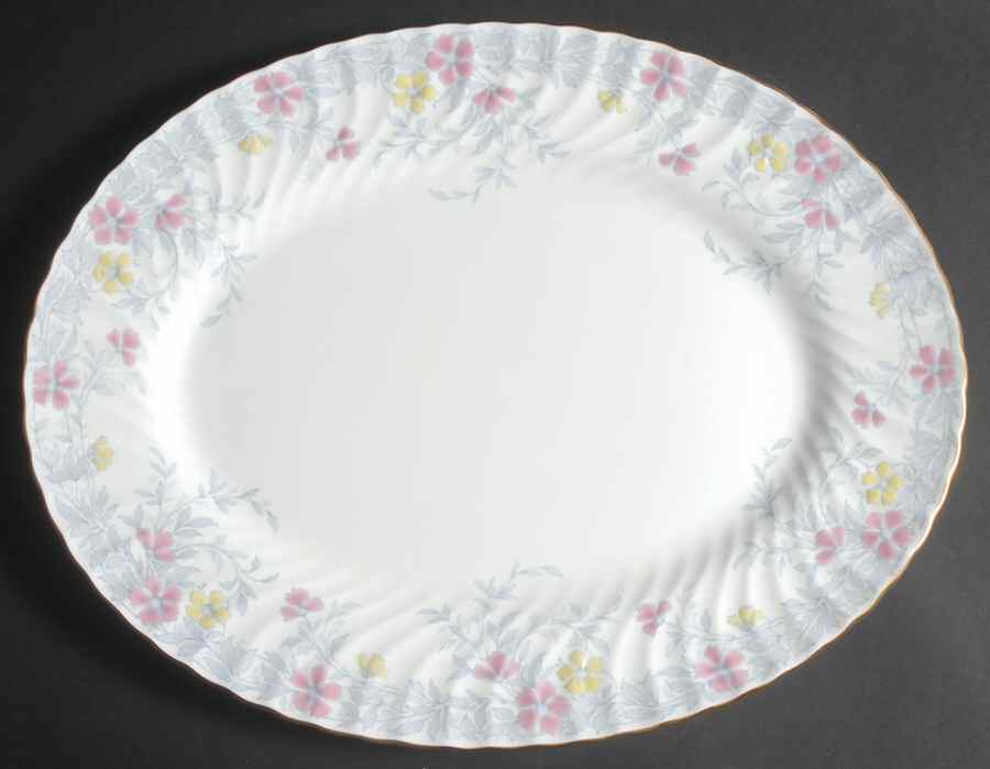 Garden Pinks Pink and Yellow 15" Oval Serving Platter by Minton-1
