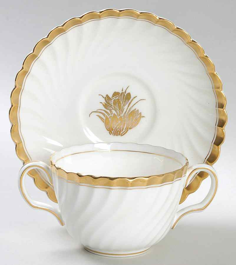 Gold Crocus Flat Bouillon Cup & Saucer by Minton-1