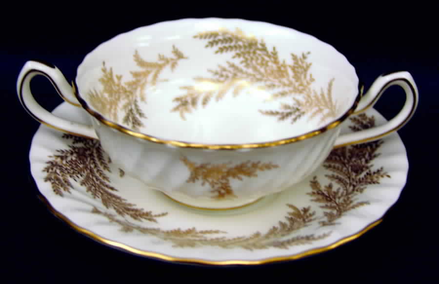 Golden Fern Footed Cream Soup Bowl & Saucer Set by Minton-1