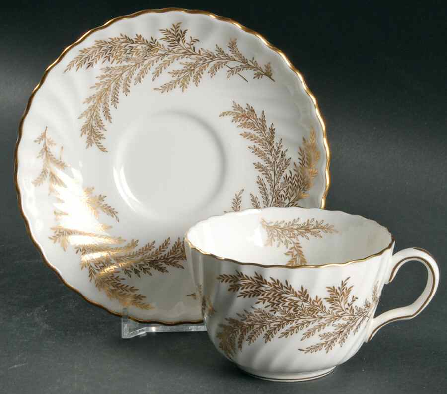 Golden Fern Flat Cup & Saucer Set by Minton-1