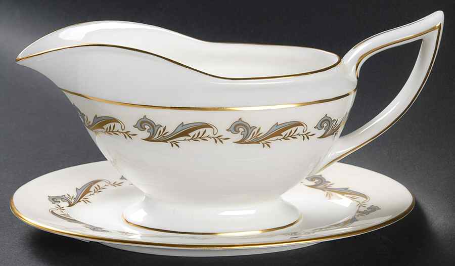 Gold Laurentian Gravy Boat with Attached Underplate by Minton-1