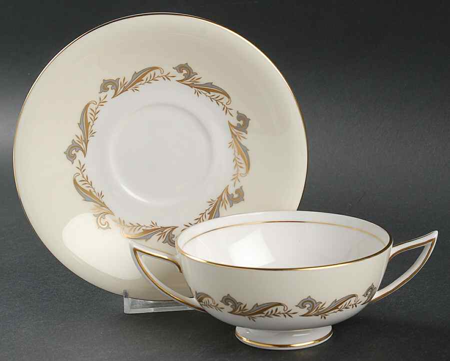 Gold Laurentian Footed Cream Soup Bowl & Saucer Set by Minton-1