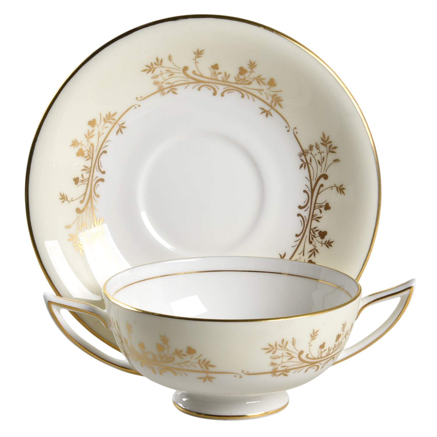 Gold Pandora Footed Cream Soup Bowl & Saucer Set by Minton-1