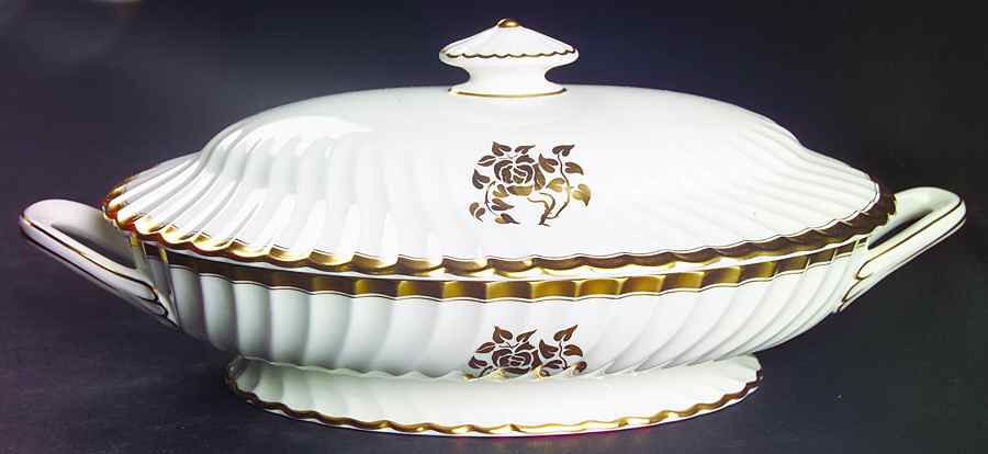 Gold Rose Oval Covered Vegetable by Minton-1