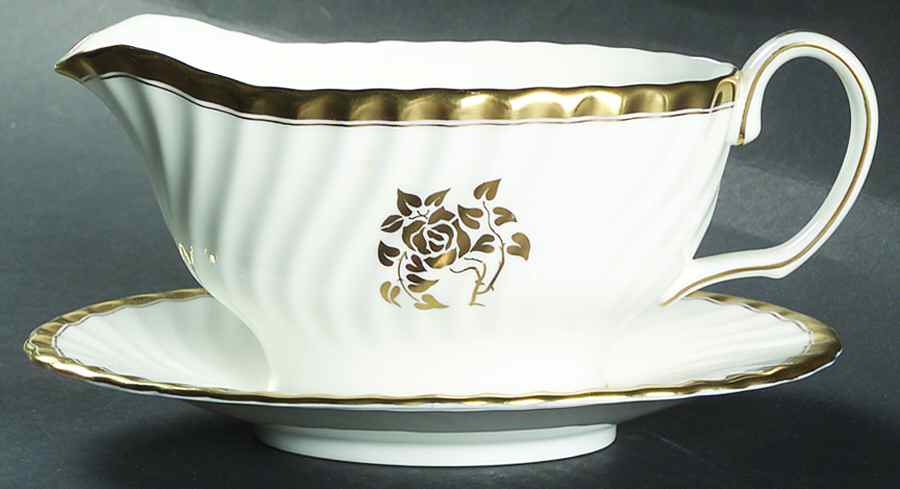 Gold Rose Gravy Boat with Attached Underplate by Minton-1