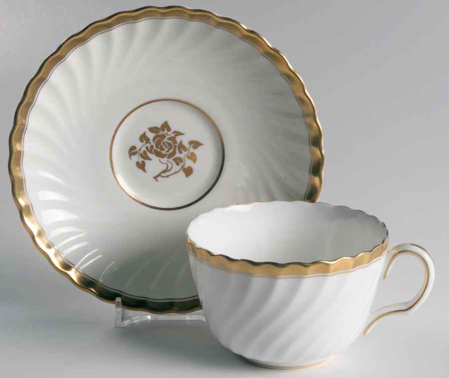 Gold Rose Flat Cup & Saucer Set by Minton-1