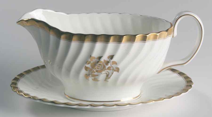 Gold Rose Gravy Boat & Underplate by Minton-1