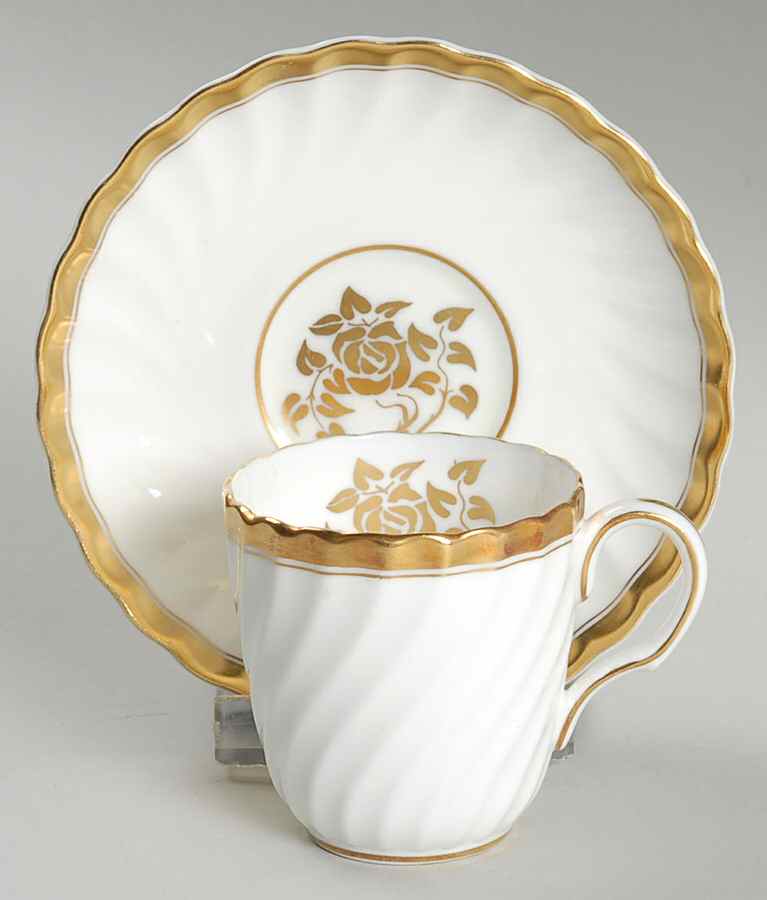 Gold Rose Flat Demitasse Cup & Saucer Set by Minton-1