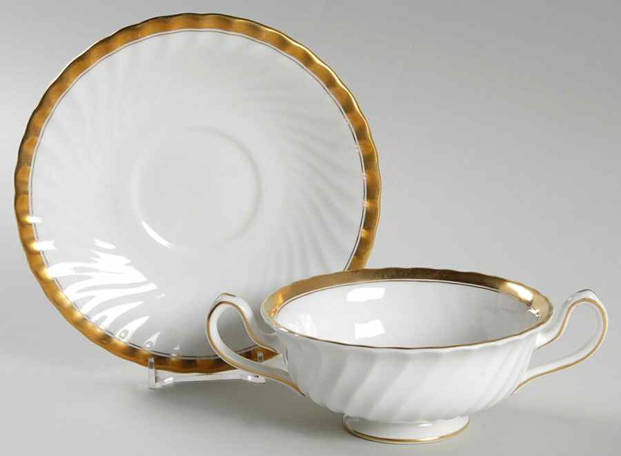 Granada Footed Cream Soup Bowl & Saucer Set by Minton-1