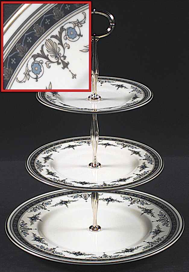 Grasmere Blue 13 7/8"-14 1/4" 3-Tiered Serving Tray(DP,SP,BB) HC by Minton-1