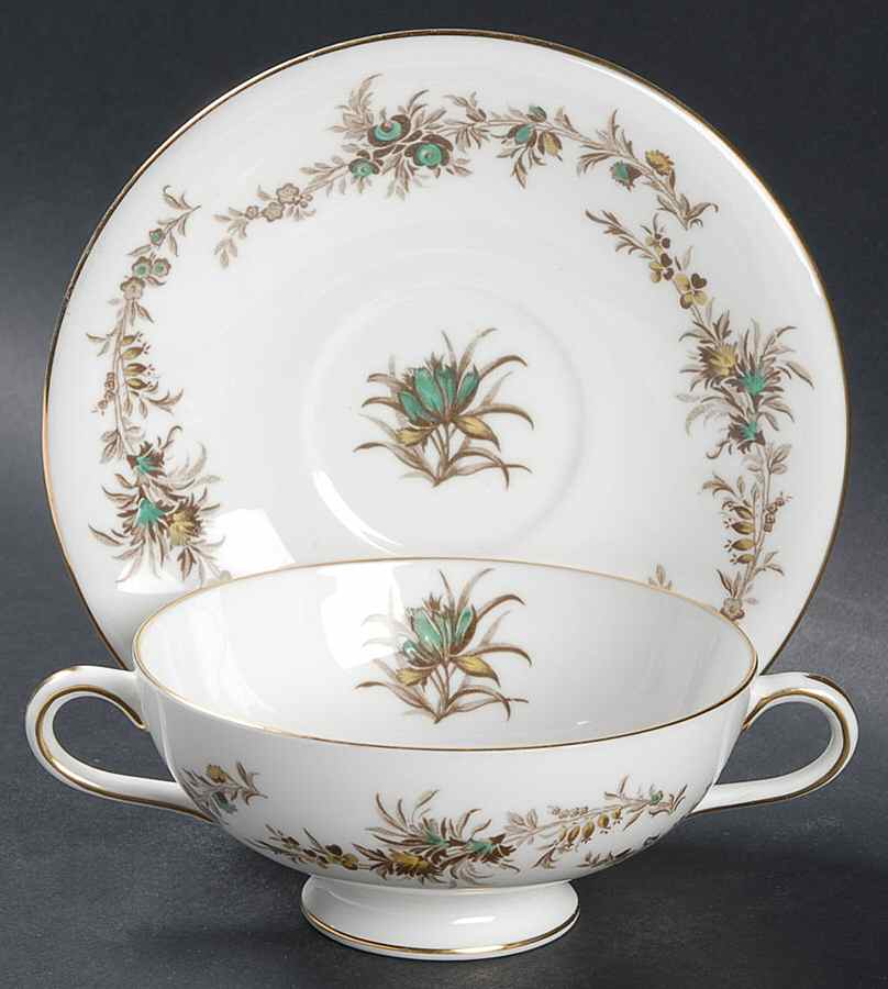 Greenbriar Footed Cream Soup Bowl & Saucer Set by Minton-1