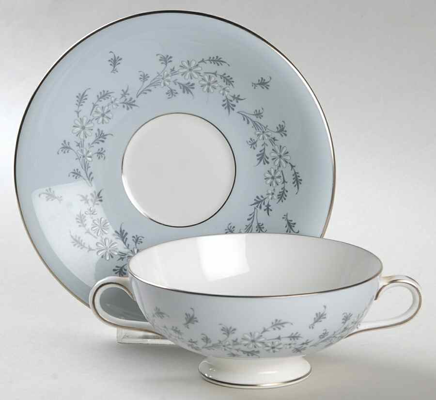 Grey Mist Footed Cream Soup Bowl & Saucer Set by Minton-1