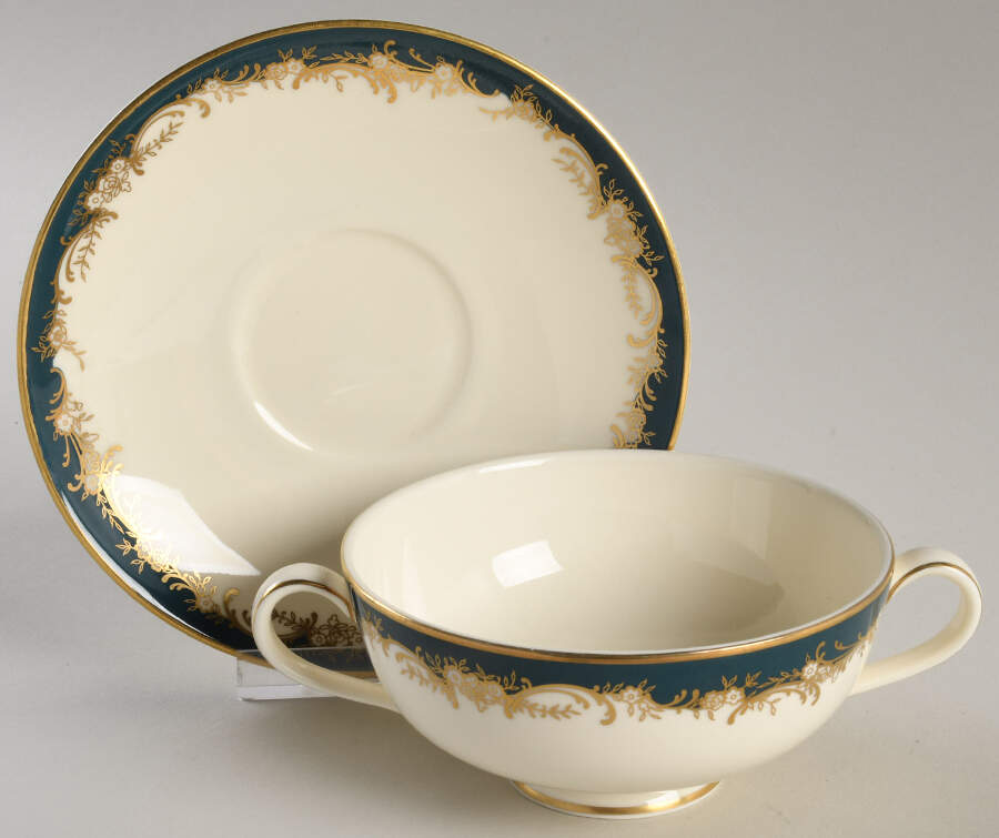 Grosvenor Footed Cream Soup Bowl & Saucer Set by Minton-1