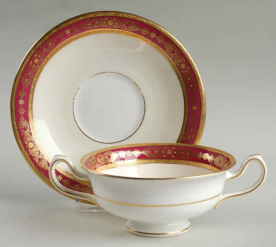 H3995 Footed Cream Soup Bowl & Saucer Set by Minton-1
