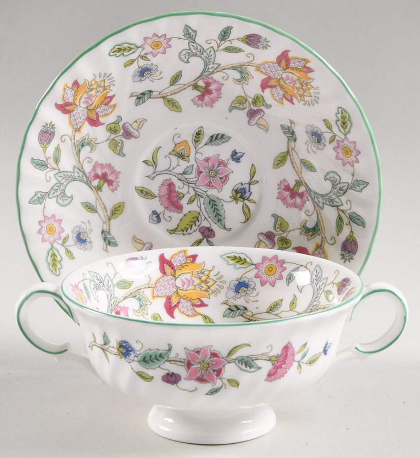 Haddon Hall Footed Cream Soup Bowl & Saucer Set by Minton-1