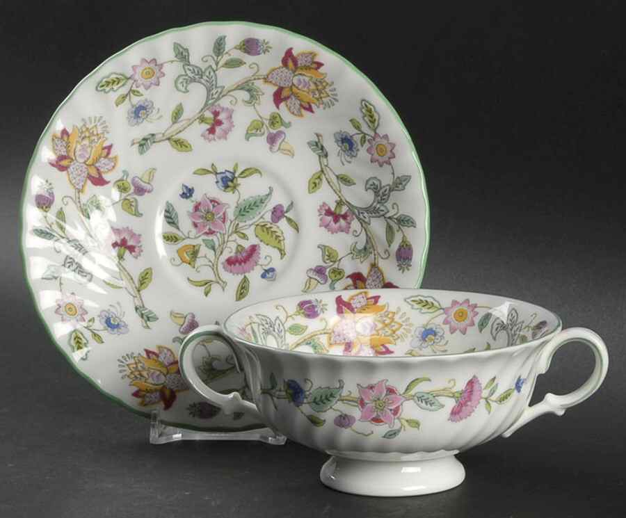 Haddon Hall Footed Cream Soup Bowl & Saucer Set by Minton-1