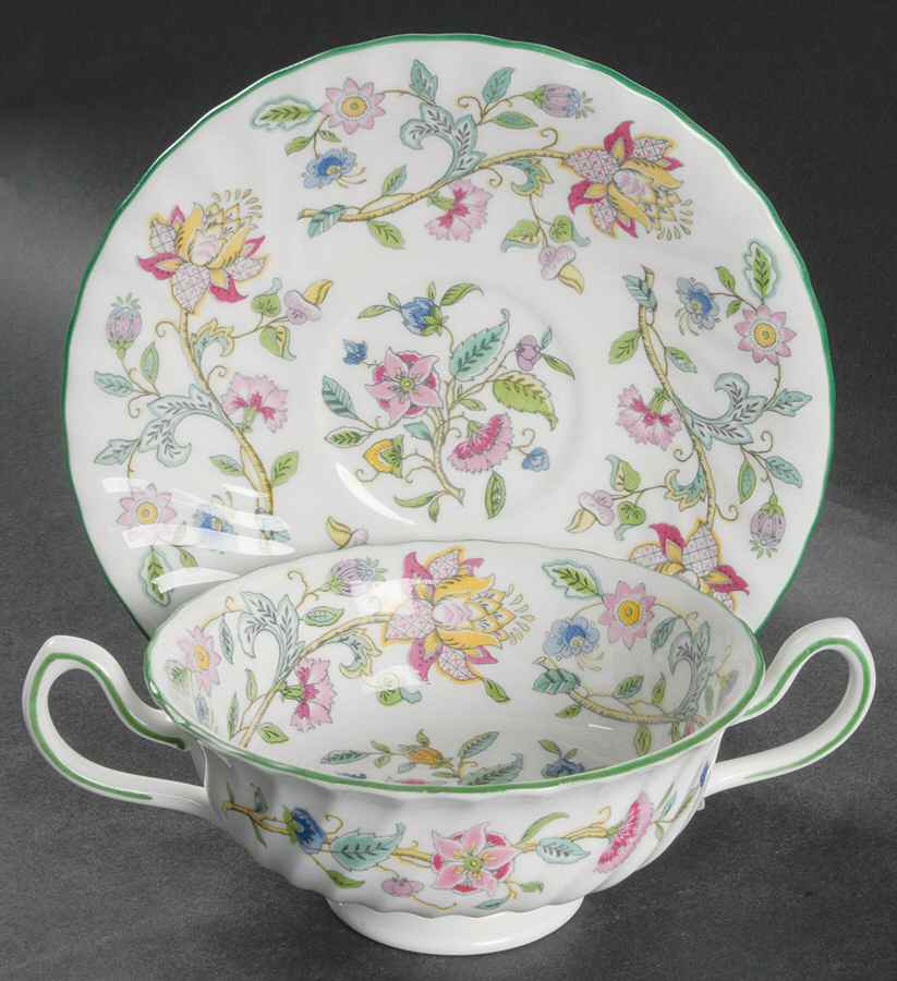 Haddon Hall Footed Cream Soup Bowl & Saucer Set by Minton-1
