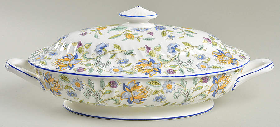 Haddon Hall Blue (Blue Trim) Oval Covered Vegetable by Minton-1